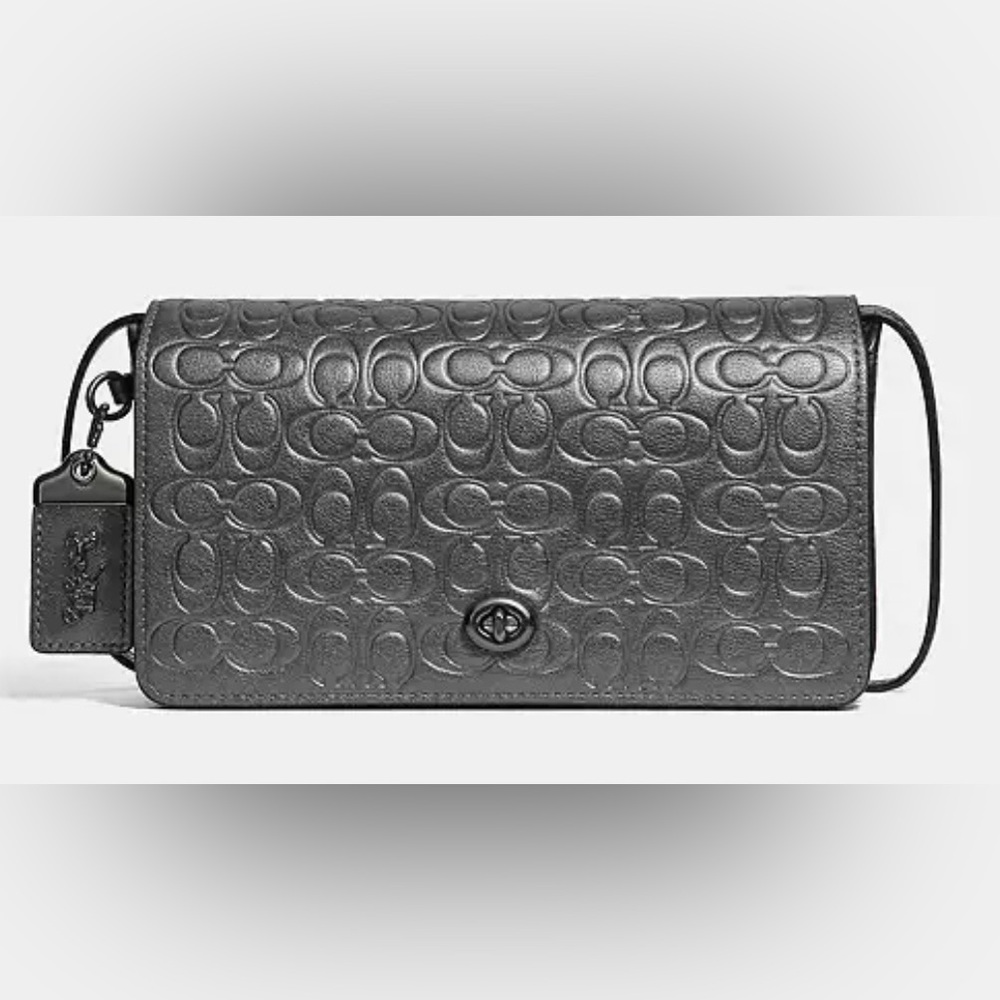 COACH SIGNATURE LEATHER DINKY - METALLIC GRAPHITE
